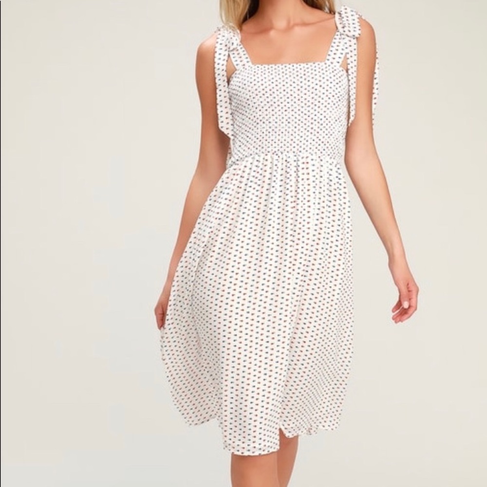 Lulus Day In The Sun Print Smocked Midi Dress
